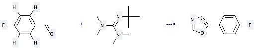 Oxazole, 5-(4-fluorophenyl)-l can be prepared by 4-Fluoro-benzaldehyde and 2-t-Butyl-1,1,3,3-tetramethylguanidine.